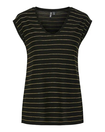 T-shirt manches courtes Femme PCBILLO TEE LUREX STRIPES NOOS BC Noir