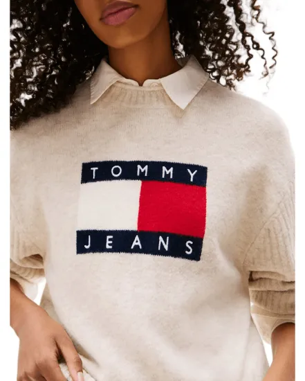 Pull col rond Femme MELANGE FLAG SWEATER RIB EXT Écru