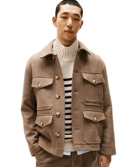 Veste boutonnée Homme WOOL 4PKT JACKET Taupe