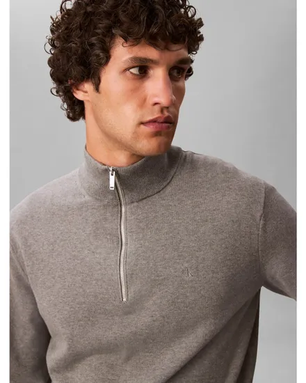 Pull col zippé Homme LS SUPIMA QZ SWEATER 12GG Gris Chiné