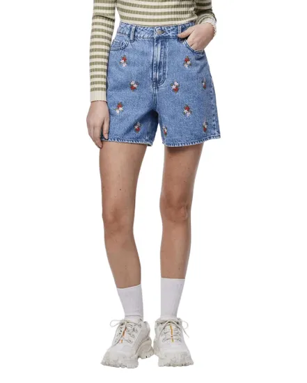 Short Jean Femme Broderie Florale