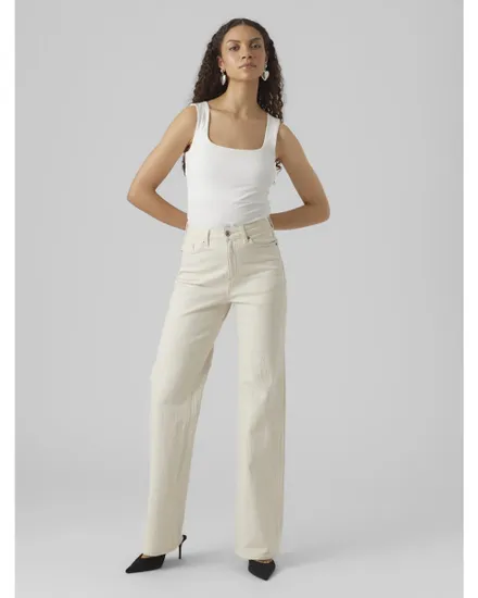 Jean Femme VMTESSA HR WIDE JEANS ECRU GA Beige