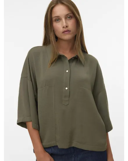 Chemise Femme VMICELYN 3/4 SHIRT WVN BTQ Vert