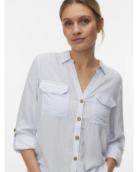 Chemisier Femme VMBUMPY L/S SHIRT NEW WVN GA NOOS Bleu Rayé