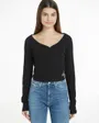 Cardigan Femme WOVEN LABEL RIB LS C Noir