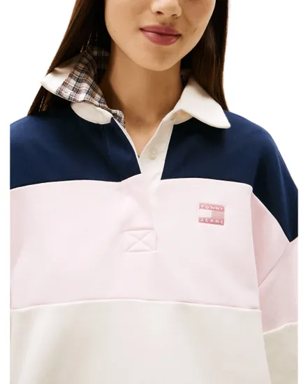 Polo manches longues Femme BADGE STRIPE RUG Rose Pale/Marine