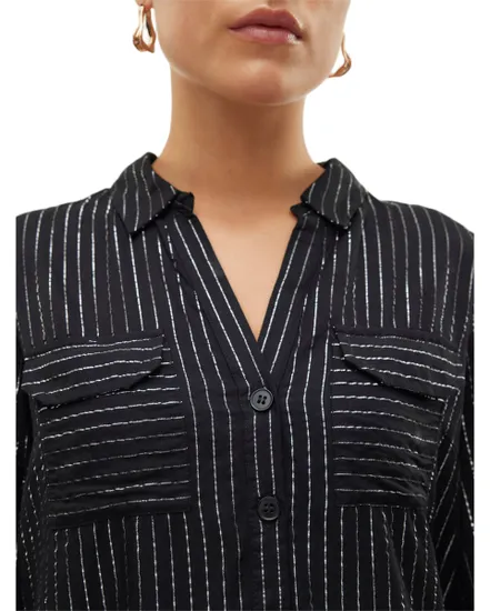Chemisier Femme VMBUMPY LS GLITTER SHIRT WVN GA NOOS Noir/Argent