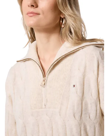 Pull col V Femme SOFT WOOL CABLE 1/2 Écru Chiné