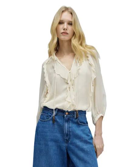 Blouse Femme À Volants Manches 3/4