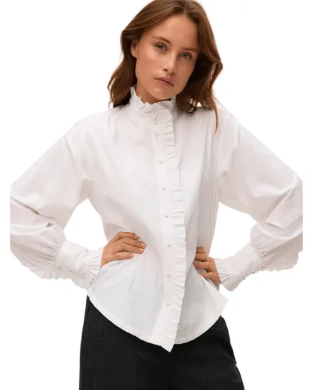 Chemisier Femme VMFANNI LS RUFFEL TOP WVN GA Blanc