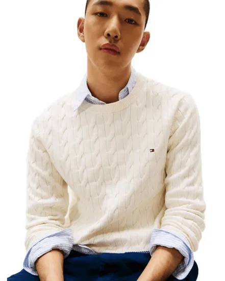 Pull col rond Homme CLASSIC COTTON CABLE CREW NECK Écru