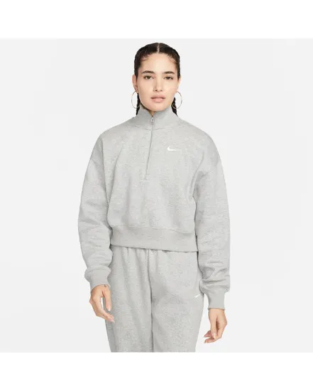 Sweat col zip Femme W NSW PHNX FLC QZ CROP Gris