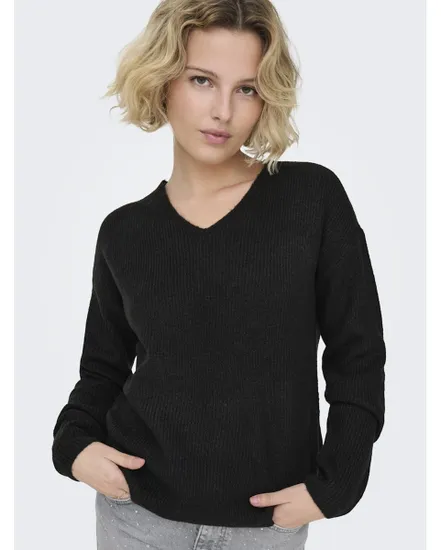 Pull Femme ONLCAMILLA V-NECK L/S PULLOVER KNT NOOS Noir