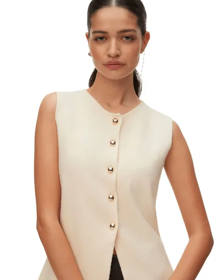 Gilet Femme Vmsaba Sl O-Neck Button Vest Btq