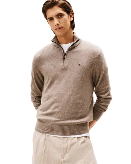 Pull col zippé Homme PIMA ORG CTN CASHMERE ZIP MOCK Taupe Chiné