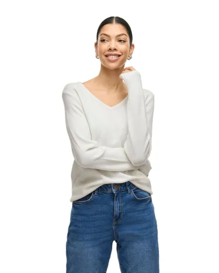 Pull col V Femme VIRIL V-NECK L/S KNIT TOP NOOS Blanc