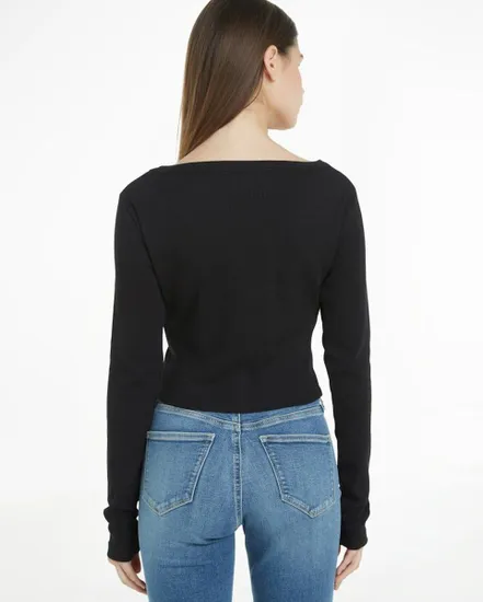 Cardigan Femme WOVEN LABEL RIB LS C Noir