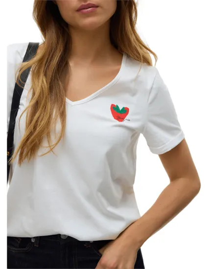 T-shirt col V Femme VMBITONA S/S V-NECK T-SHIRT JRS BTQ Blanc