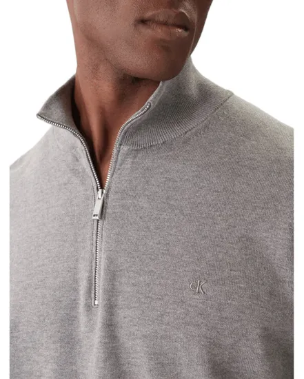 Pull col zippé Homme LS SUPIMA QZ SWEATER 12GG Gris Chiné