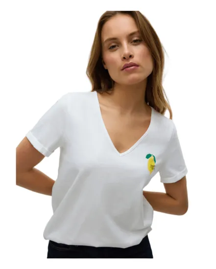 T-shirt col V Femme VMBITONA S/S V-NECK T-SHIRT JRS BTQ Blanc