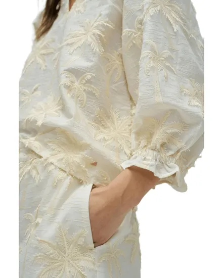 Blouse Femme Broderie 3D Relief Blanc Crème